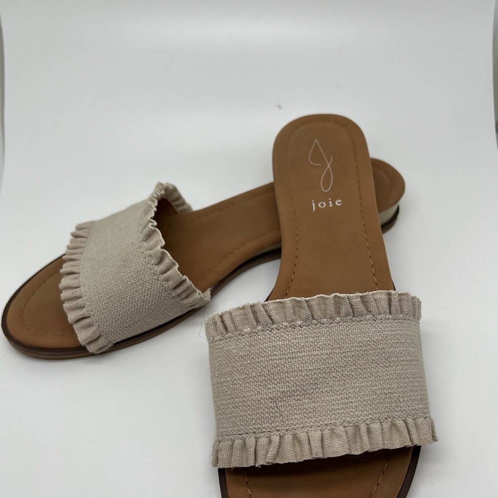 Joie Beige Ruffle Slide Sandals
